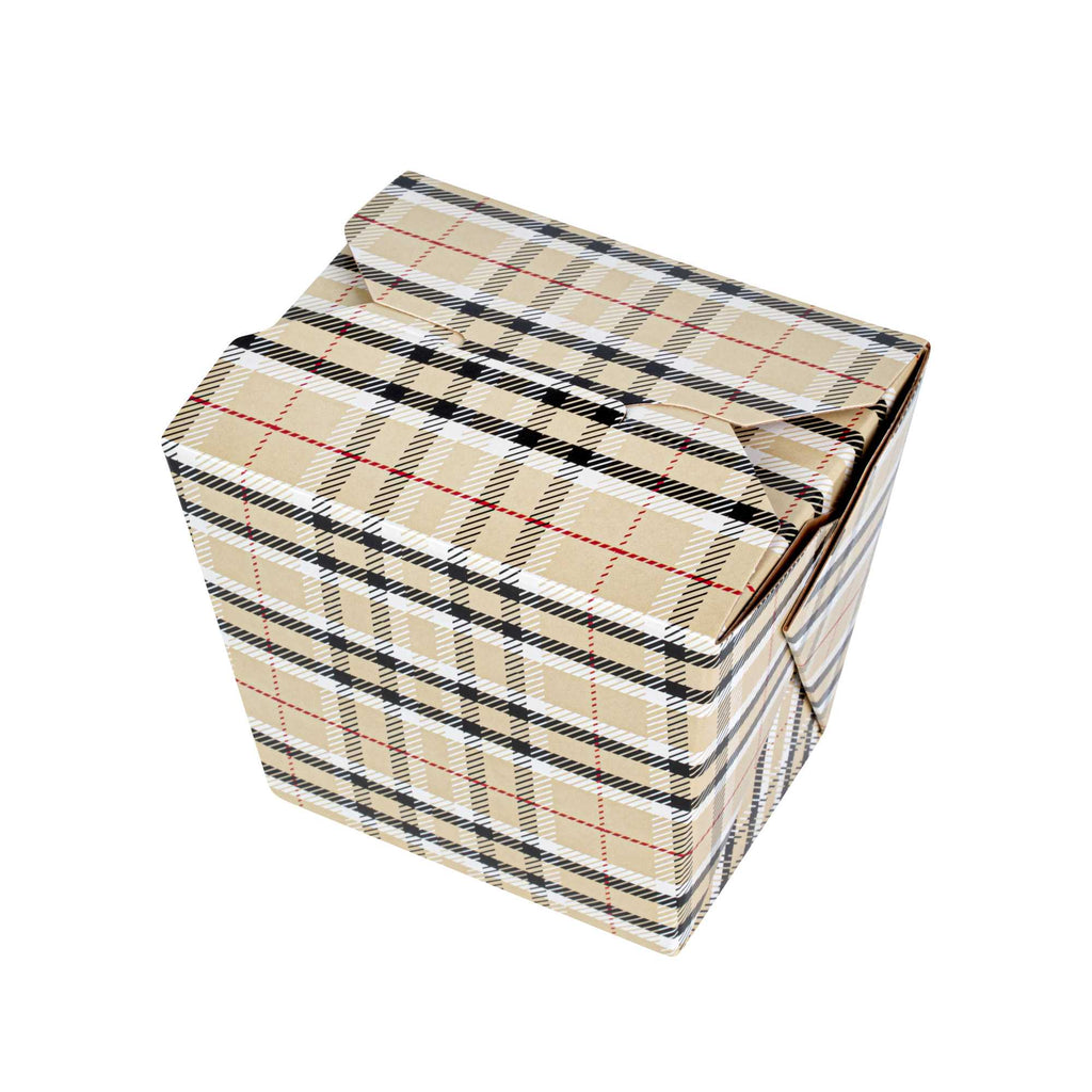 Bio Tek 16 oz Square Plaid Paper Noodle Take Out Container - 3 1/2" x 3" x 3 1/4" - 50 count box