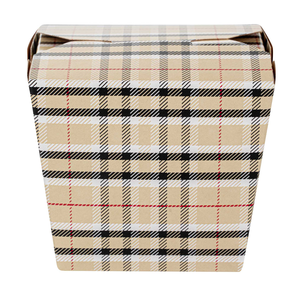 Bio Tek 16 oz Square Plaid Paper Noodle Take Out Container - 3 1/2" x 3" x 3 1/4" - 200 count box