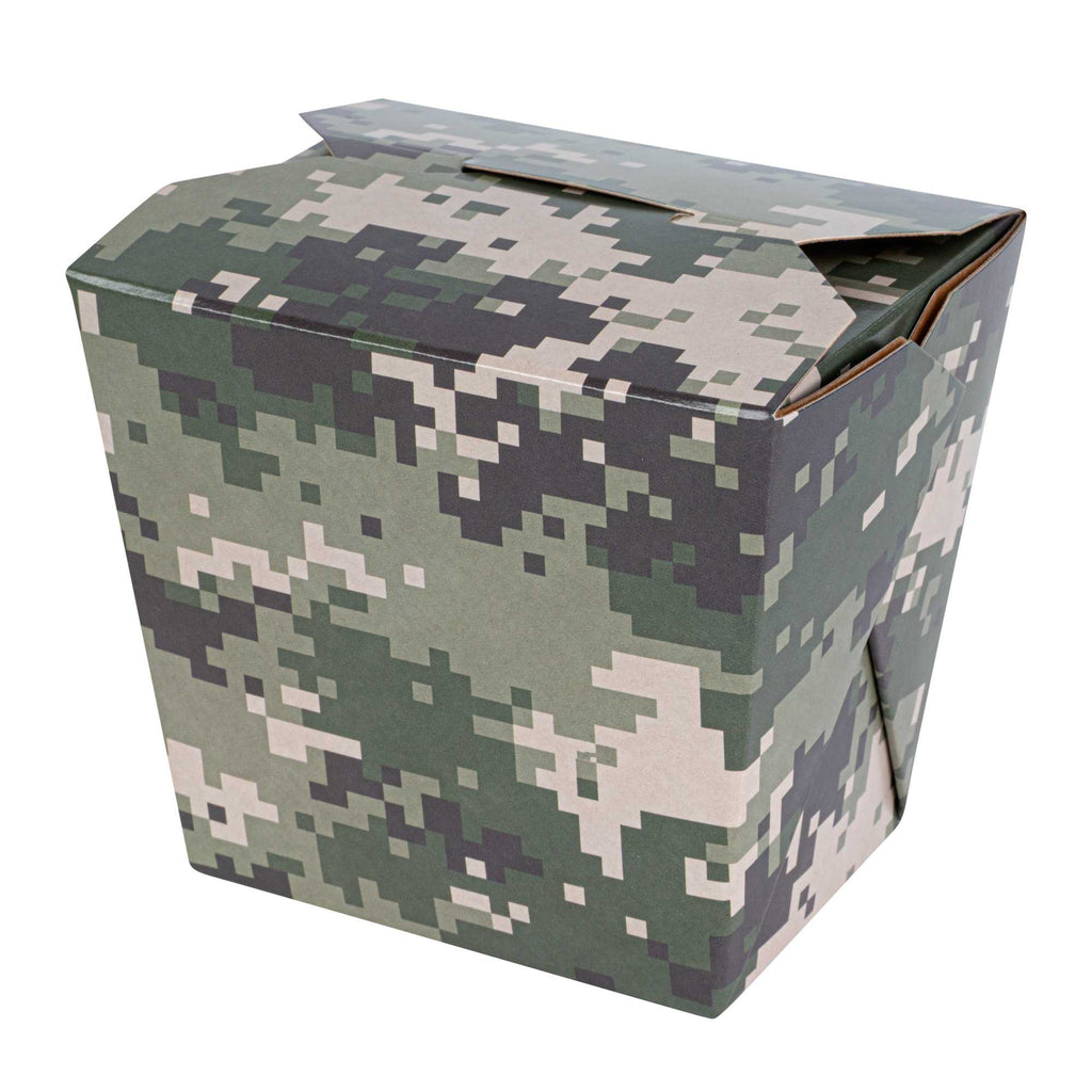 Bio Tek 16 oz Square Camouflage Paper Noodle Take Out Container - 3 1/2" x 3" x 3 1/4" - 50 count box