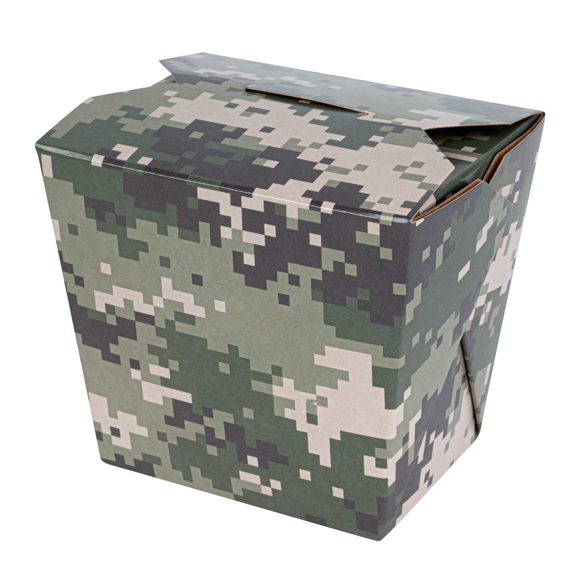 Bio Tek 16 oz Square Camouflage Paper Noodle Take Out Container - 3 1/2" x 3" x 3 1/4" - 50 count box