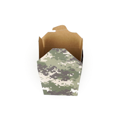 Bio Tek 16 oz Square Camouflage Paper Noodle Take Out Container - 3 1/2" x 3" x 3 1/4" - 200 count box