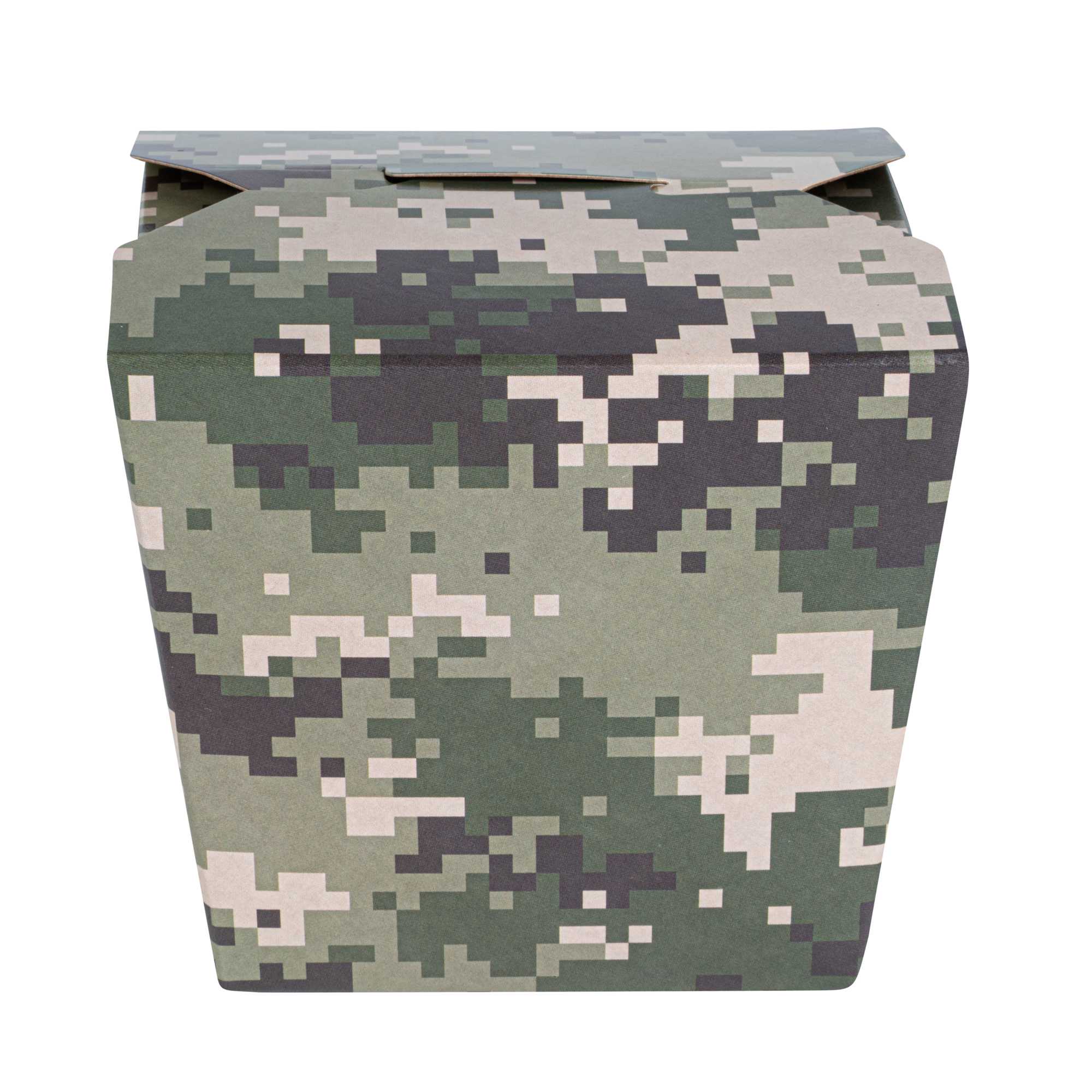 Bio Tek 16 oz Square Camouflage Paper Noodle Take Out Container - 3 1/2" x 3" x 3 1/4" - 200 count box