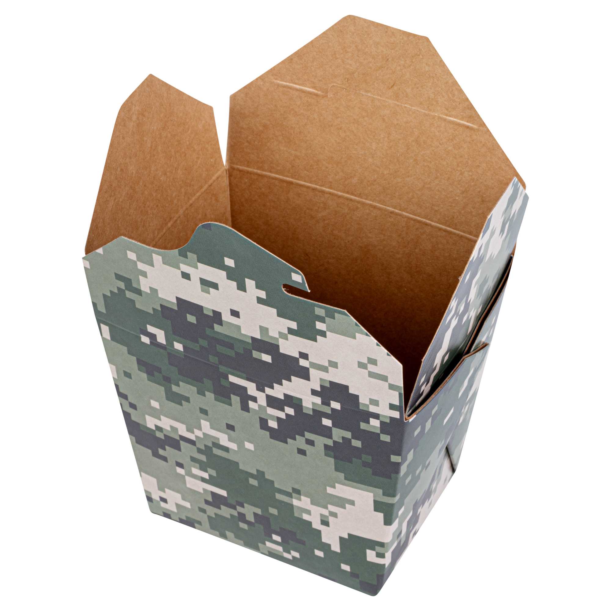 Bio Tek 16 oz Square Camouflage Paper Noodle Take Out Container - 3 1/2" x 3" x 3 1/4" - 200 count box