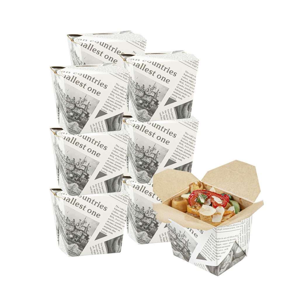 Bio Tek 16 oz Square Newsprint Paper Noodle Take Out Container - 3 1/2" x 3" x 3 1/4" - 200 count box