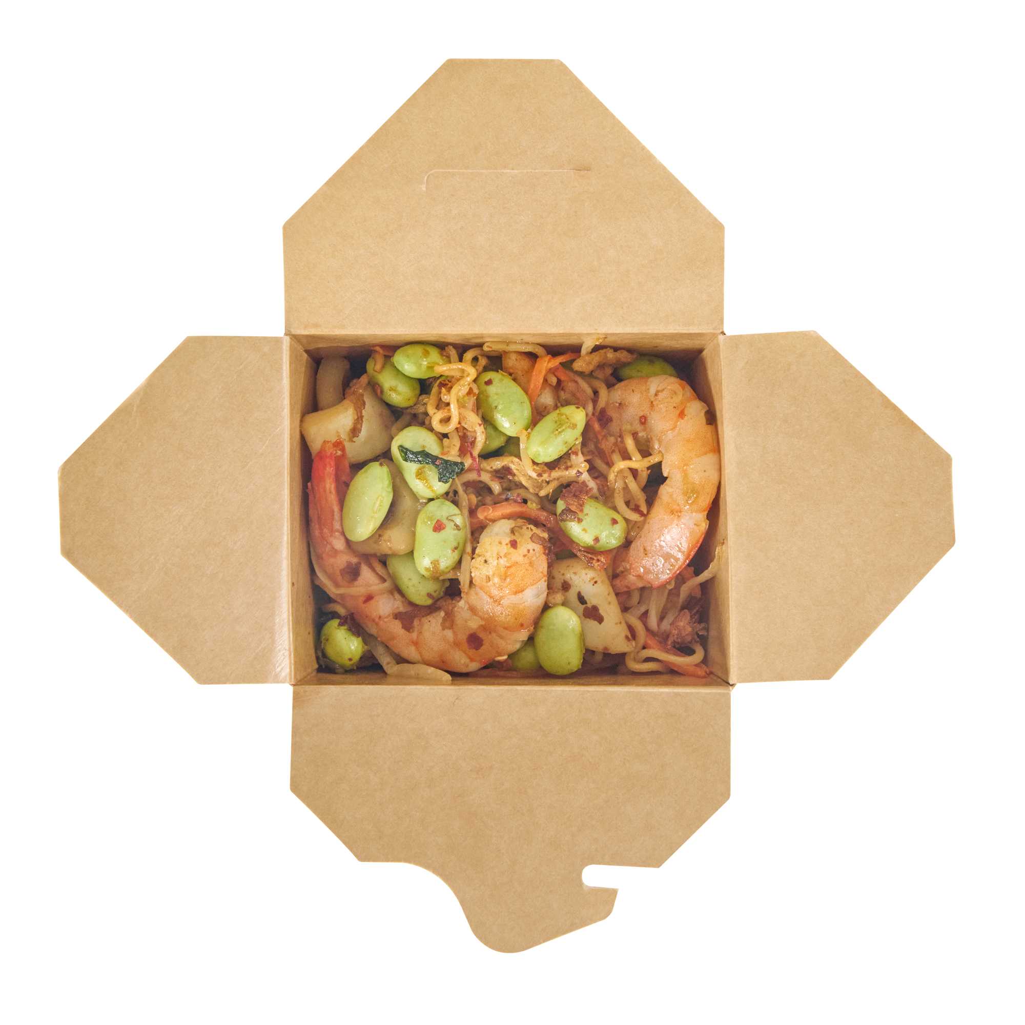 Bio Tek 16 oz Square Newsprint Paper Noodle Take Out Container - 3 1/2" x 3" x 3 1/4" - 25 count box