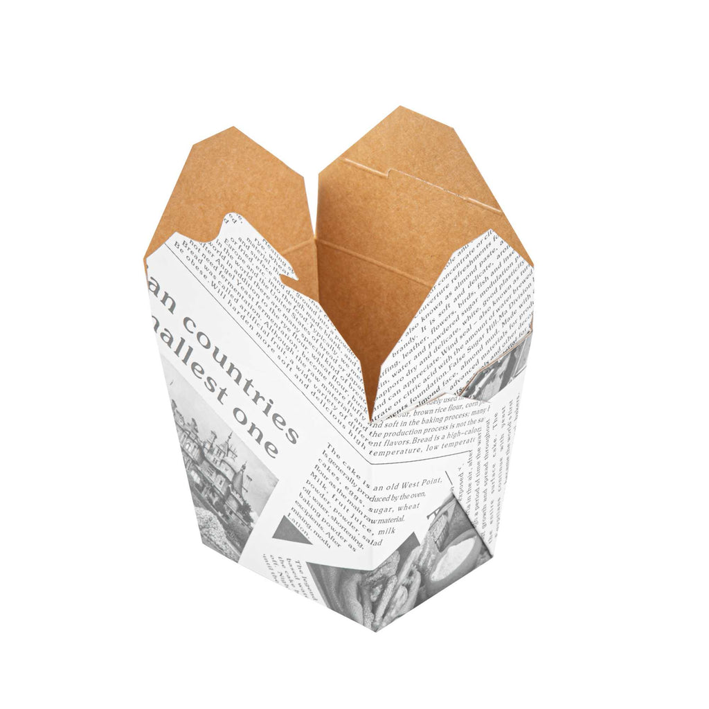 Bio Tek 16 oz Square Newsprint Paper Noodle Take Out Container - 3 1/2" x 3" x 3 1/4" - 25 count box