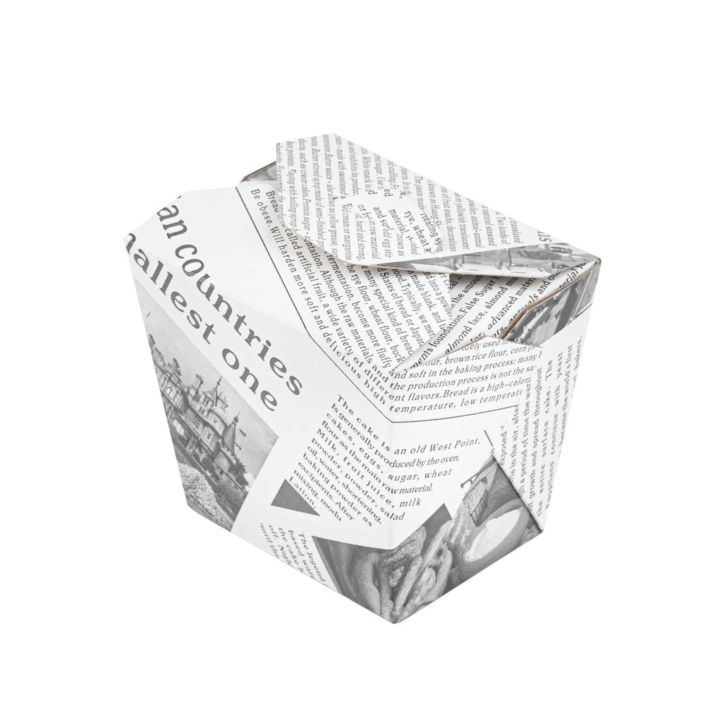 Bio Tek 16 oz Square Newsprint Paper Noodle Take Out Container - 3 1/2" x 3" x 3 1/4" - 25 count box
