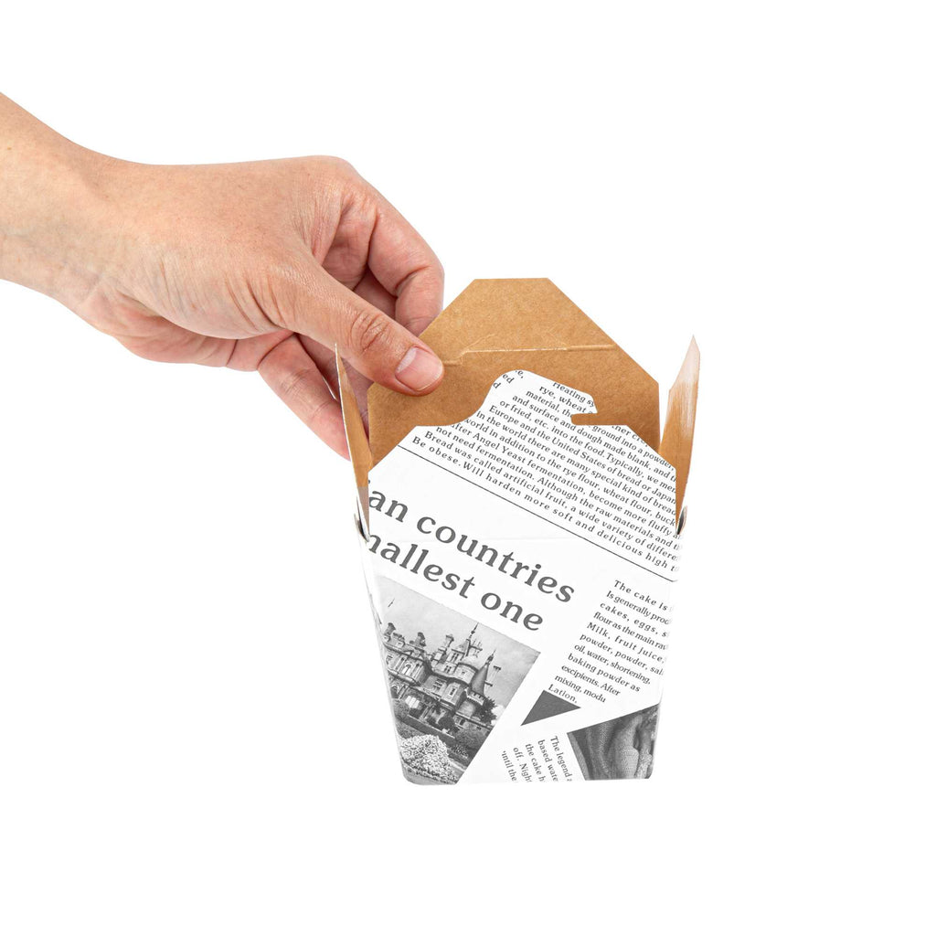 Bio Tek 16 oz Square Newsprint Paper Noodle Take Out Container - 3 1/2" x 3" x 3 1/4" - 200 count box