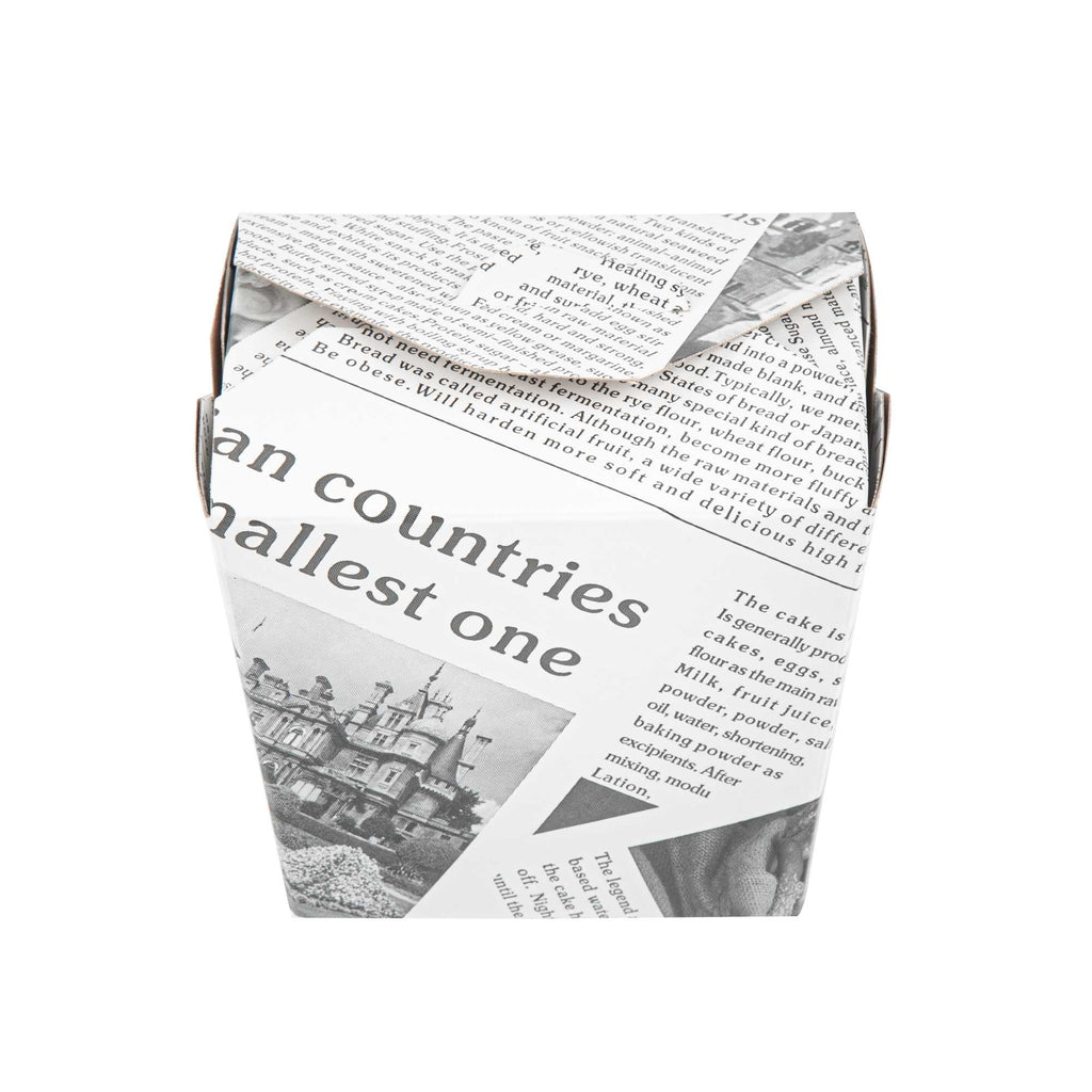 Bio Tek 16 oz Square Newsprint Paper Noodle Take Out Container - 3 1/2" x 3" x 3 1/4" - 200 count box
