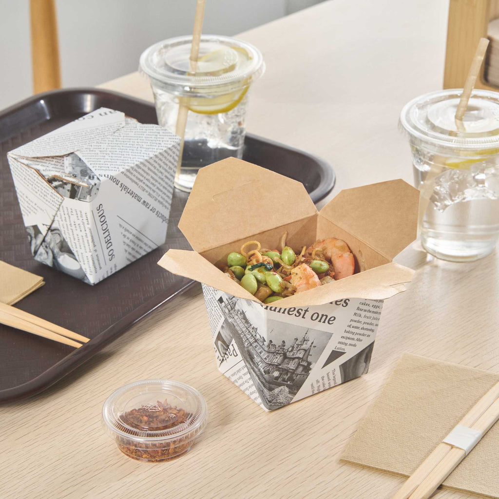 Bio Tek 16 oz Square Newsprint Paper Noodle Take Out Container - 3 1/2" x 3" x 3 1/4" - 200 count box