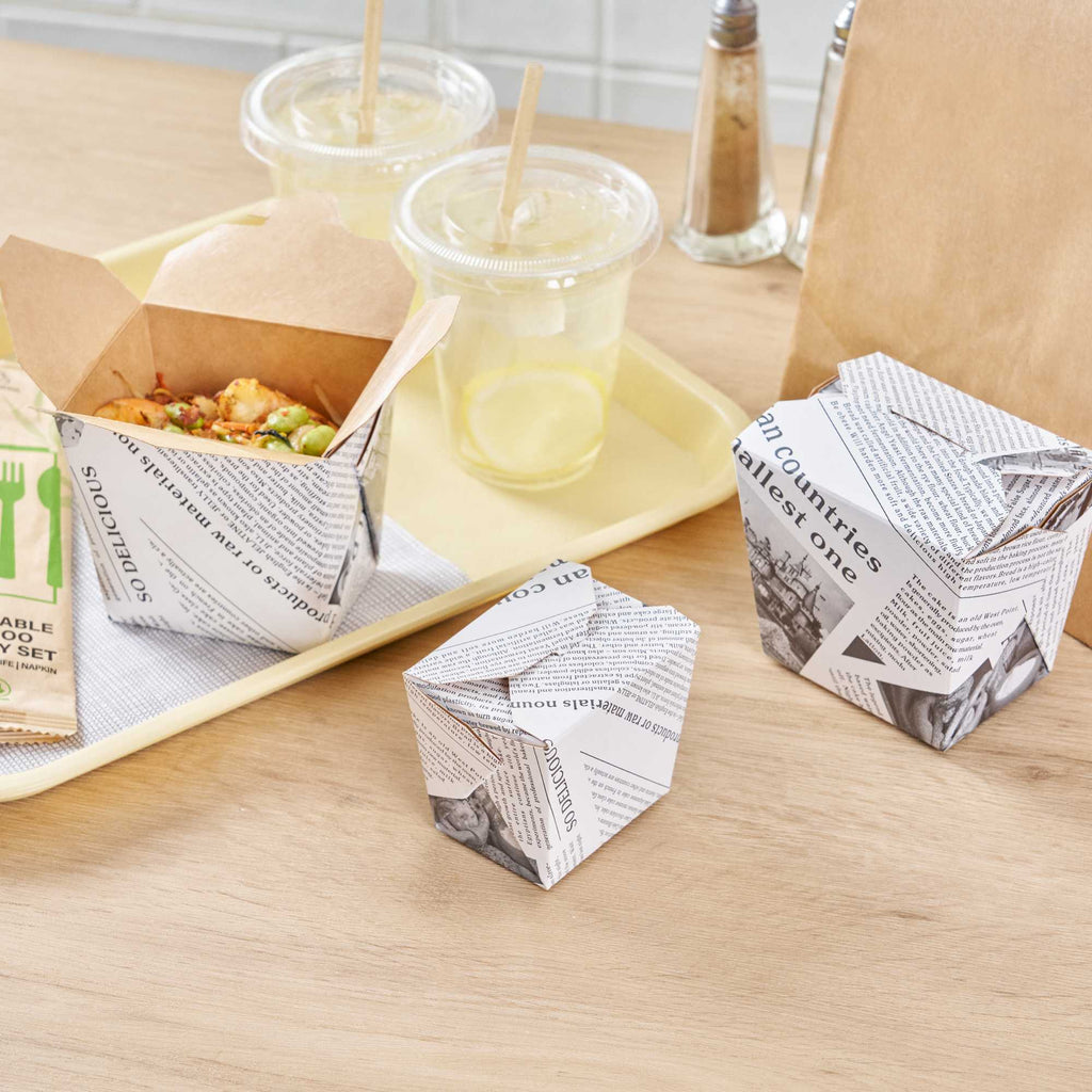 Bio Tek 16 oz Square Newsprint Paper Noodle Take Out Container - 3 1/2" x 3" x 3 1/4" - 200 count box