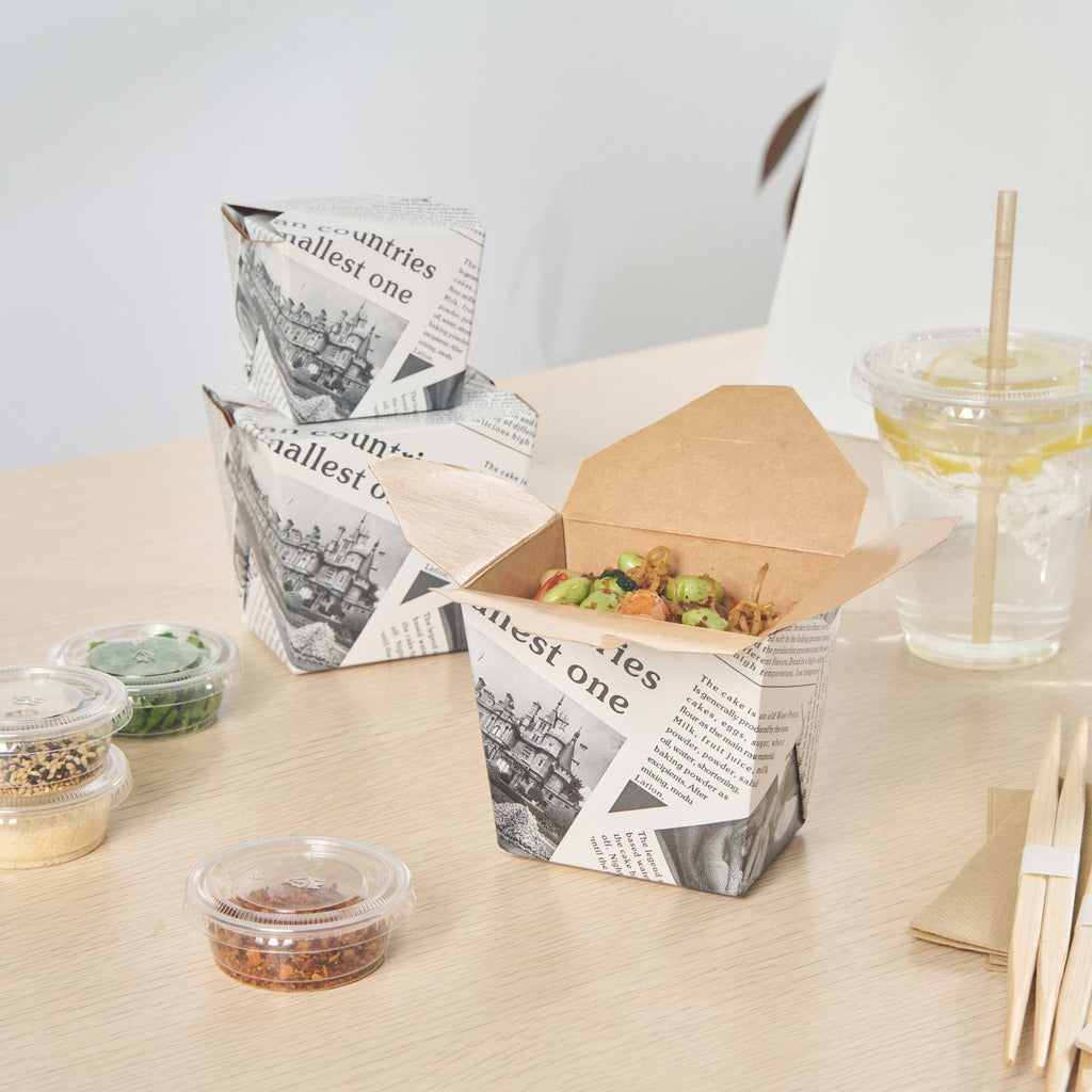 Bio Tek 16 oz Square Newsprint Paper Noodle Take Out Container - 3 1/2" x 3" x 3 1/4" - 200 count box