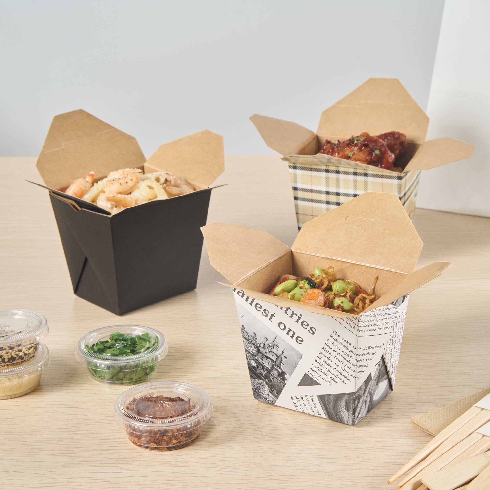 Bio Tek 16 oz Square Newsprint Paper Noodle Take Out Container - 3 1/2" x 3" x 3 1/4" - 200 count box