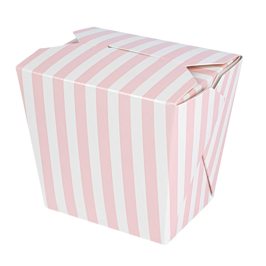 Bio Tek 16 oz Square Pink and White Stripe Paper Noodle Take Out Container - 3 1/2" x 3" x 3 1/4" - 50 count box