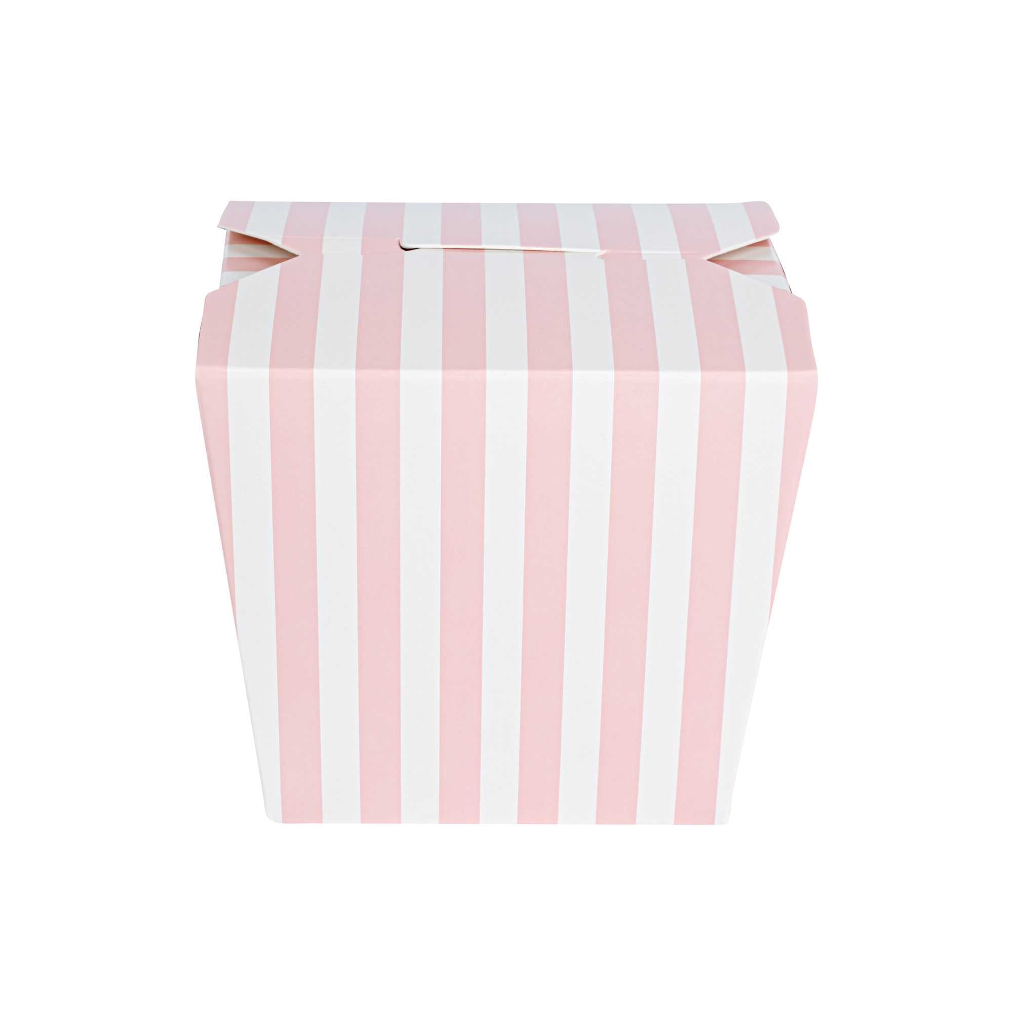 Bio Tek 16 oz Square Pink and White Stripe Paper Noodle Take Out Container - 3 1/2" x 3" x 3 1/4" - 50 count box