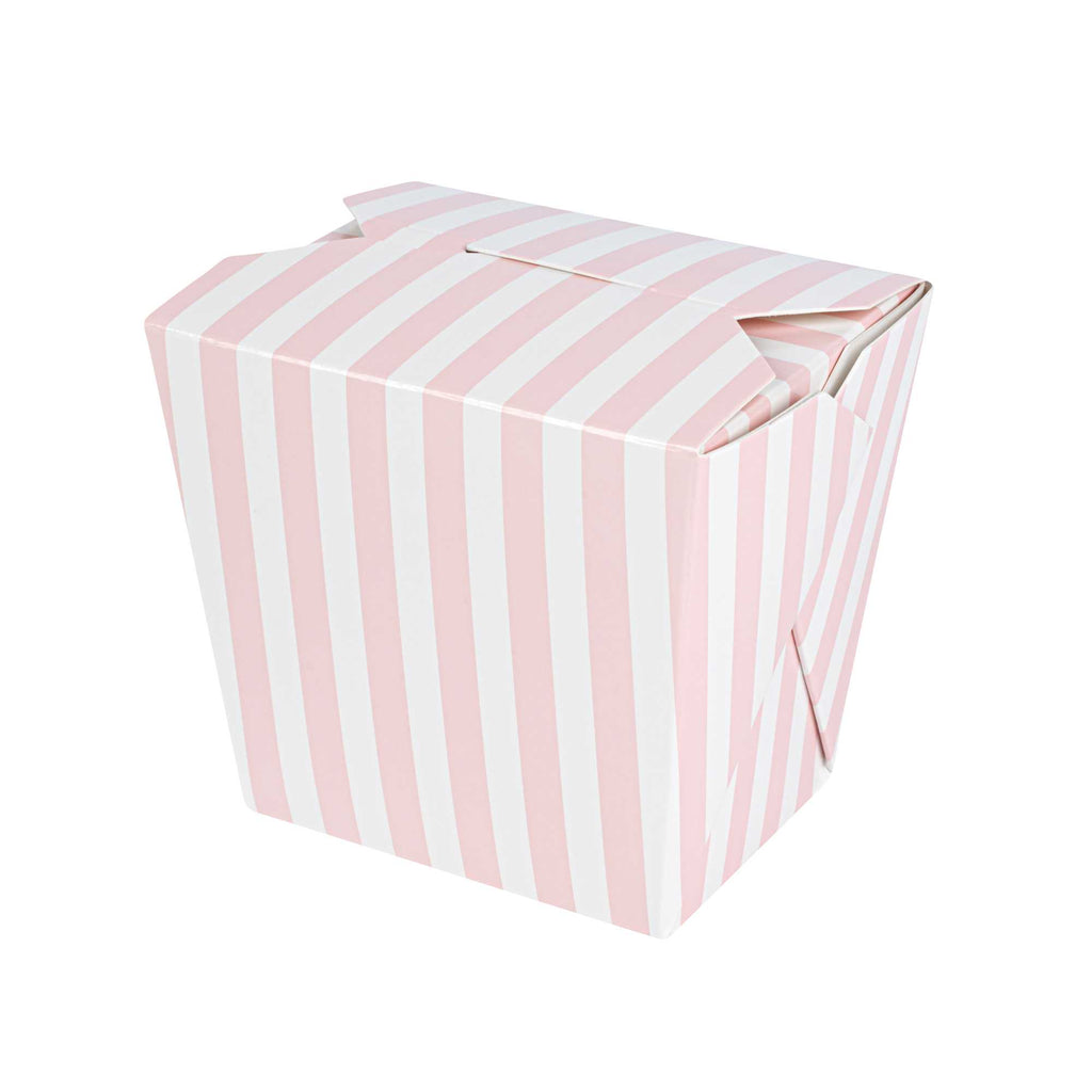 Bio Tek 16 oz Square Pink and White Stripe Paper Noodle Take Out Container - 3 1/2" x 3" x 3 1/4" - 50 count box