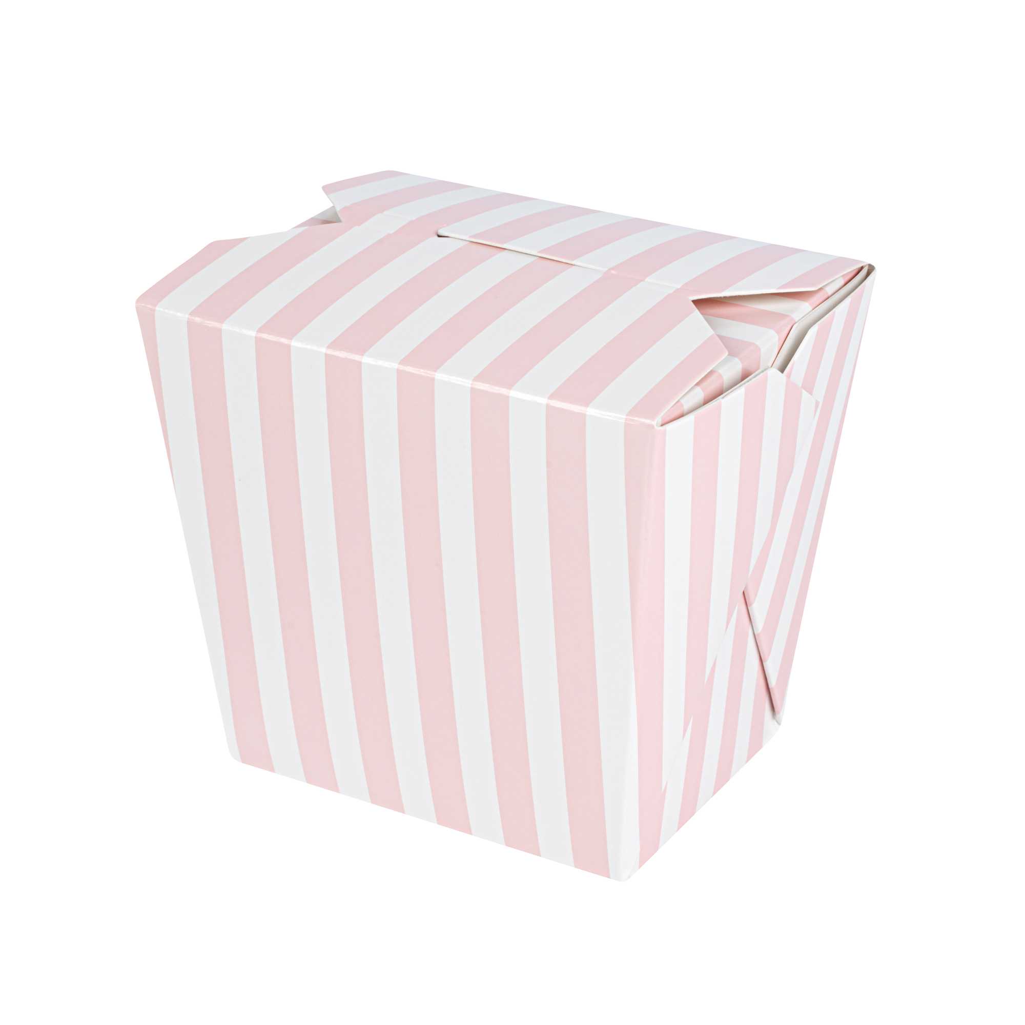 Bio Tek 16 oz Square Pink and White Stripe Paper Noodle Take Out Container - 3 1/2" x 3" x 3 1/4" - 50 count box