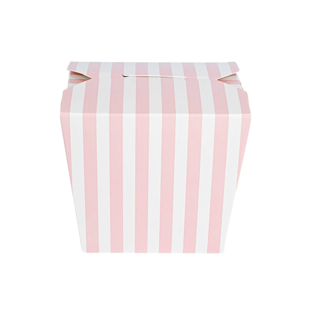 Bio Tek 16 oz Square Pink and White Stripe Paper Noodle Take Out Container - 3 1/2" x 3" x 3 1/4" - 200 count box
