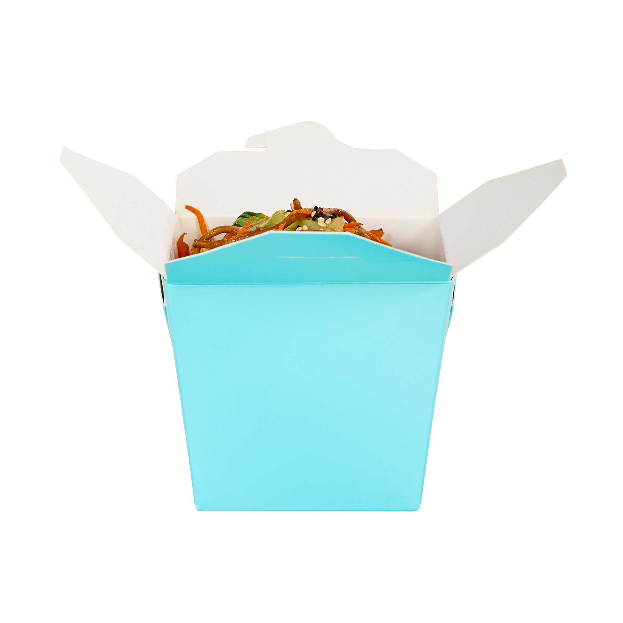 Bio Tek 16 oz Square Turquoise Paper Noodle Take Out Container - 3 1/2" x 3" x 3 1/4" - 50 count box