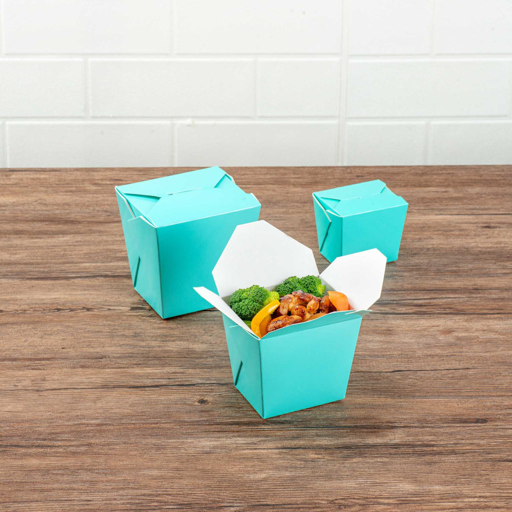 Bio Tek 16 oz Square Turquoise Paper Noodle Take Out Container - 3 1/2" x 3" x 3 1/4" - 50 count box