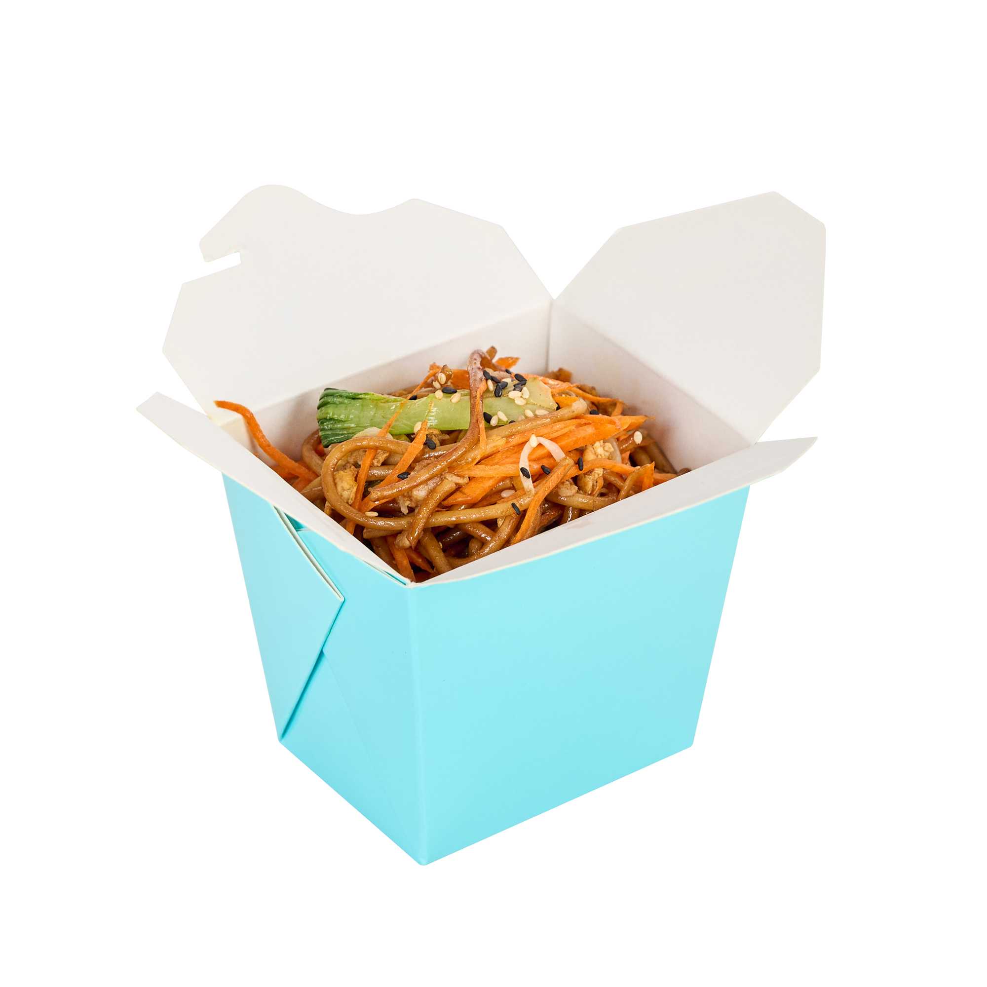 Bio Tek 16 oz Square Turquoise Paper Noodle Take Out Container - 3 1/2" x 3" x 3 1/4" - 200 count box