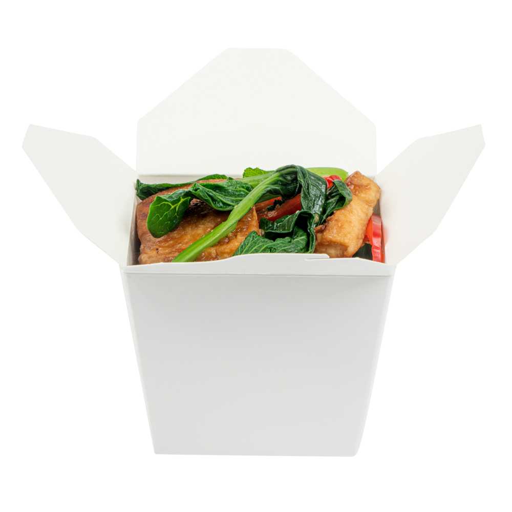 Bio Tek 16 oz Square White Paper Noodle Take Out Container - 3 1/2" x 3" x 3 1/4" - 200 count box