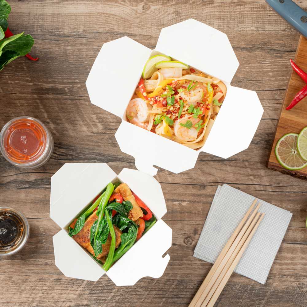 Bio Tek 16 oz Square White Paper Noodle Take Out Container - 3 1/2" x 3" x 3 1/4" - 200 count box