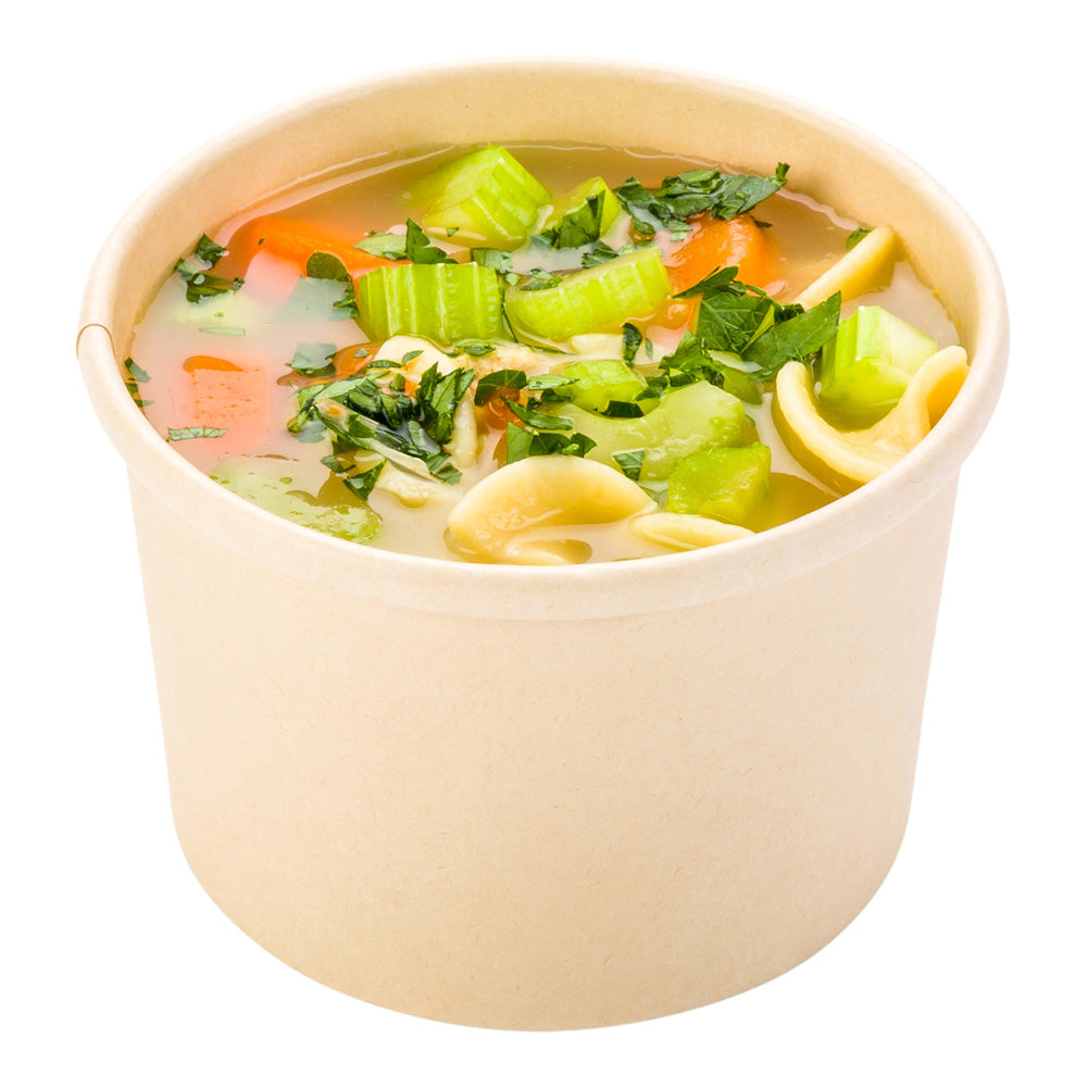 Bio Tek 8 oz Round Bamboo Paper Soup Container - 3 1/2" x 3 1/2" x 2 1/2" - 25 count box