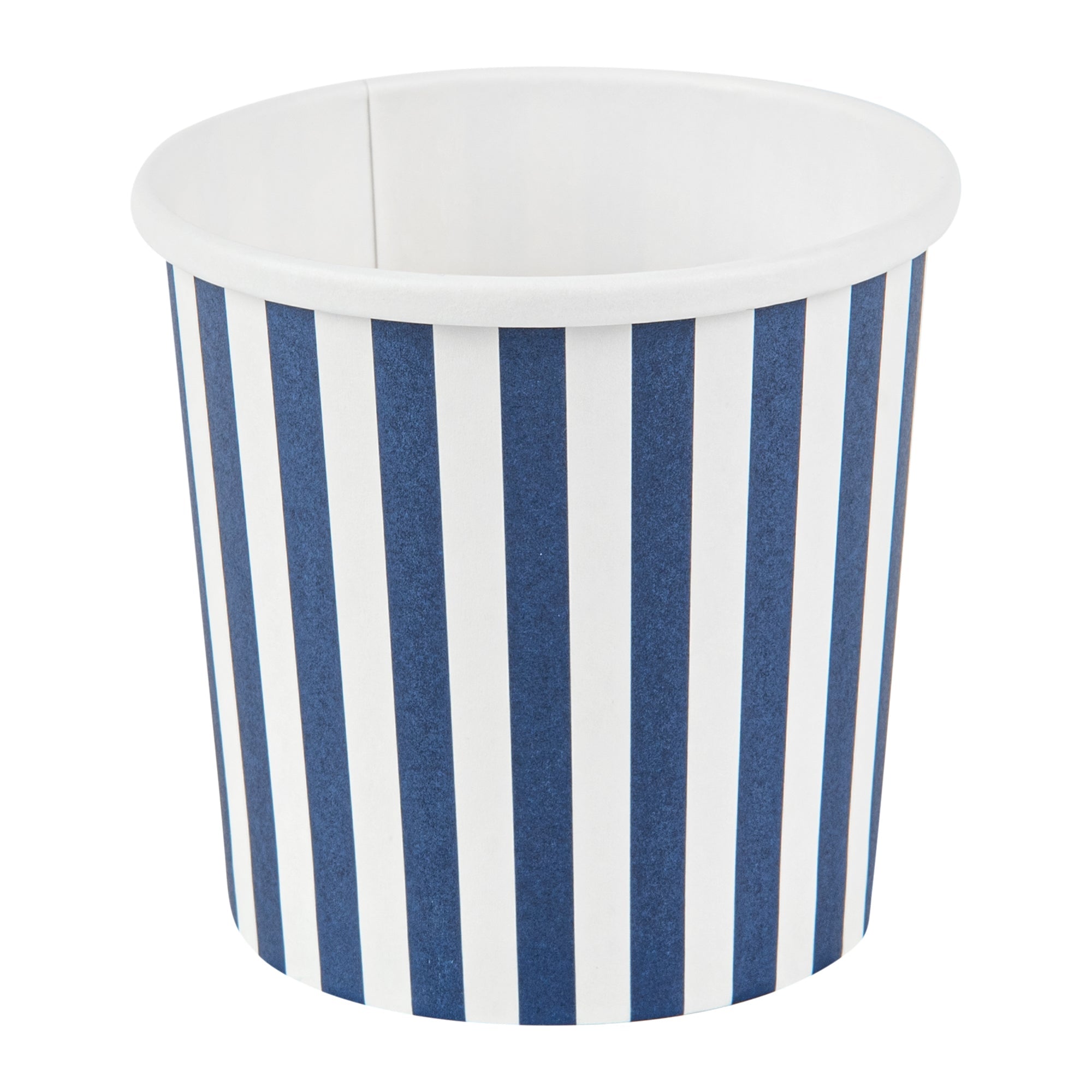 Bio Tek 12 oz Round Blue and White Stripe Paper Soup Container - 3 1/2" x 3 1/2" x 3 1/2" - 25 count box