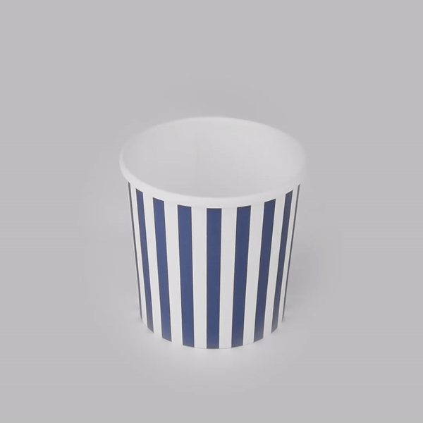 Bio Tek 12 oz Round Blue and White Stripe Paper Soup Container - 3 1/2" x 3 1/2" x 3 1/2" - 25 count box