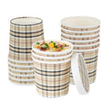 Bio Tek 12 oz Round Plaid Paper Soup Container - 3 1/2" x 3 1/2" x 3 1/2" - 25 count box
