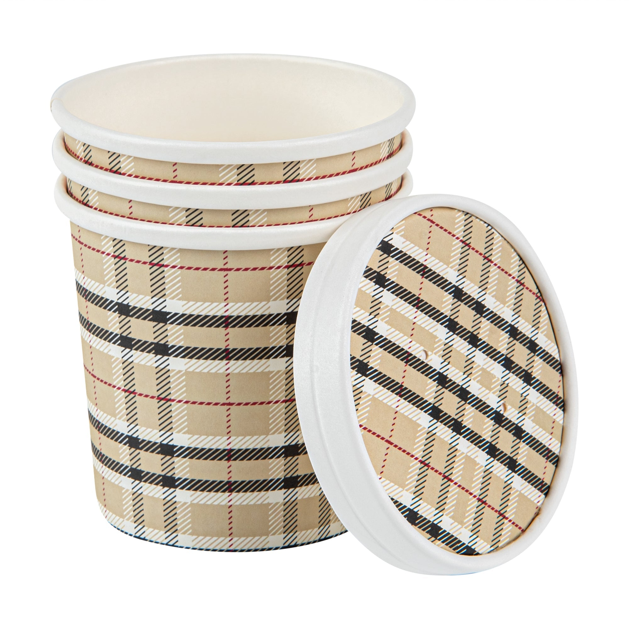 Bio Tek 12 oz Round Plaid Paper Soup Container - 3 1/2" x 3 1/2" x 3 1/2" - 200 count box