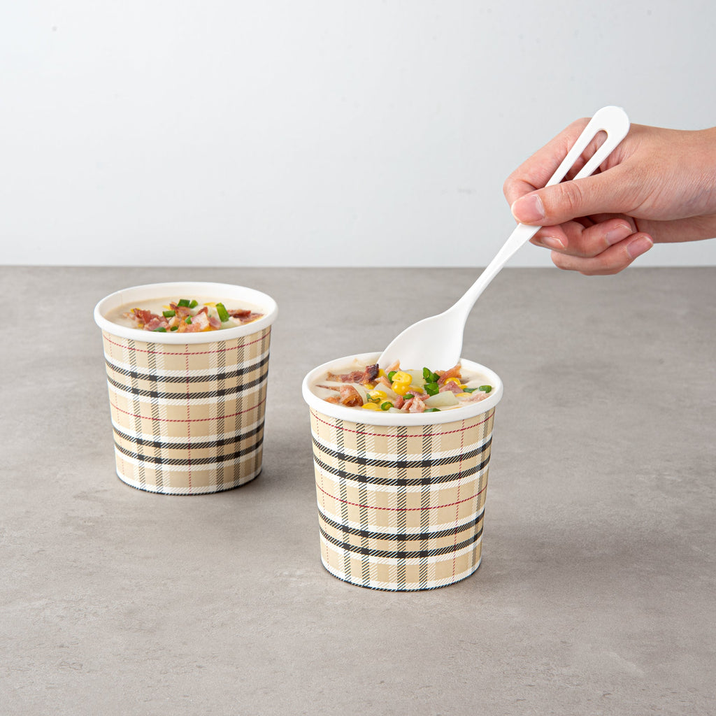 Bio Tek 12 oz Round Plaid Paper Soup Container - 3 1/2" x 3 1/2" x 3 1/2" - 200 count box