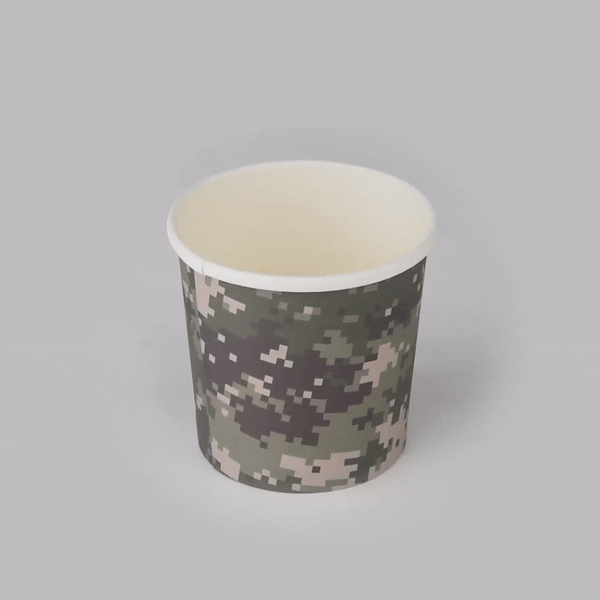 Bio Tek 12 oz Round Camouflage Paper Soup Container - 3 1/2" x 3 1/2" x 3 1/2" - 25 count box