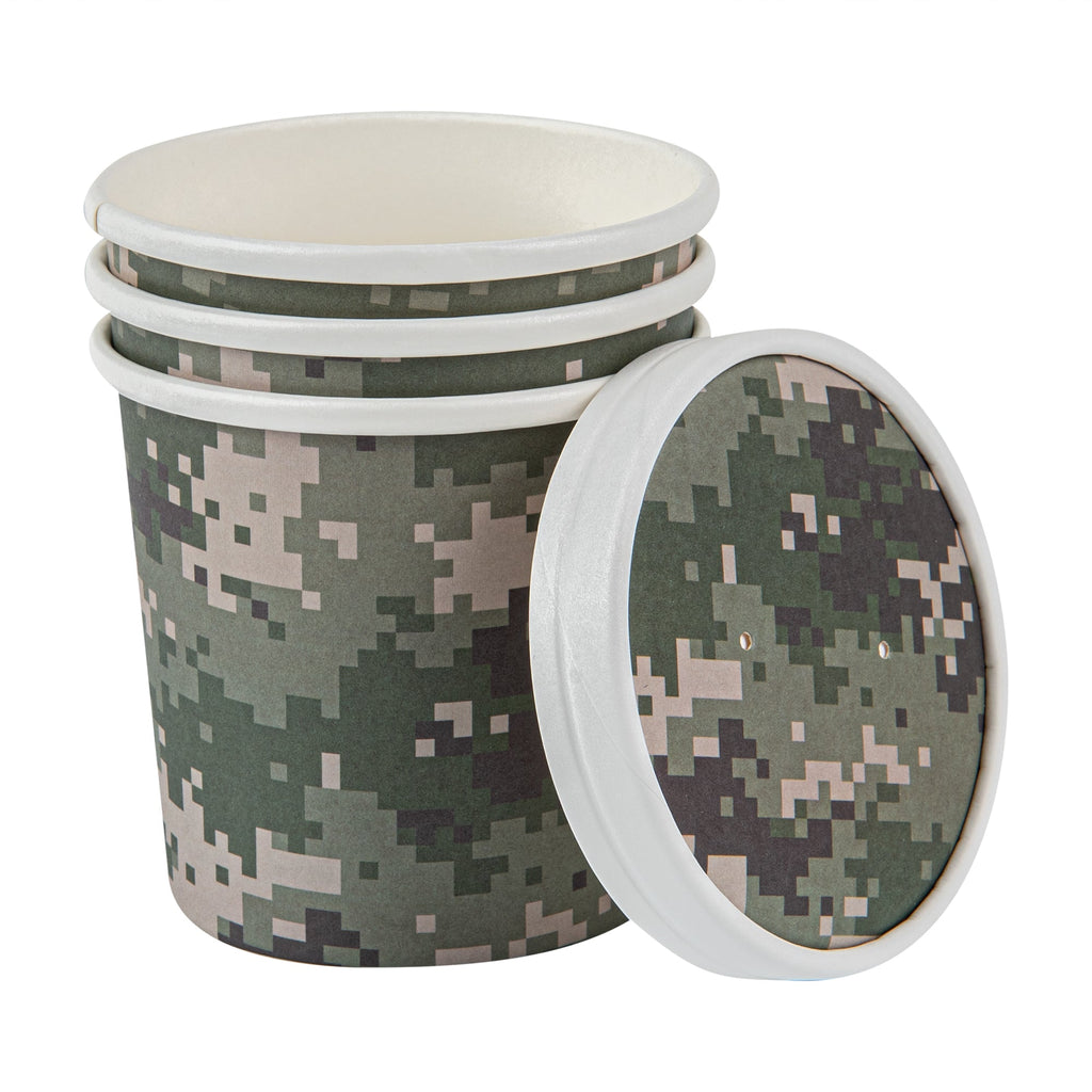 Bio Tek 12 oz Round Camouflage Paper Soup Container - 3 1/2" x 3 1/2" x 3 1/2" - 25 count box