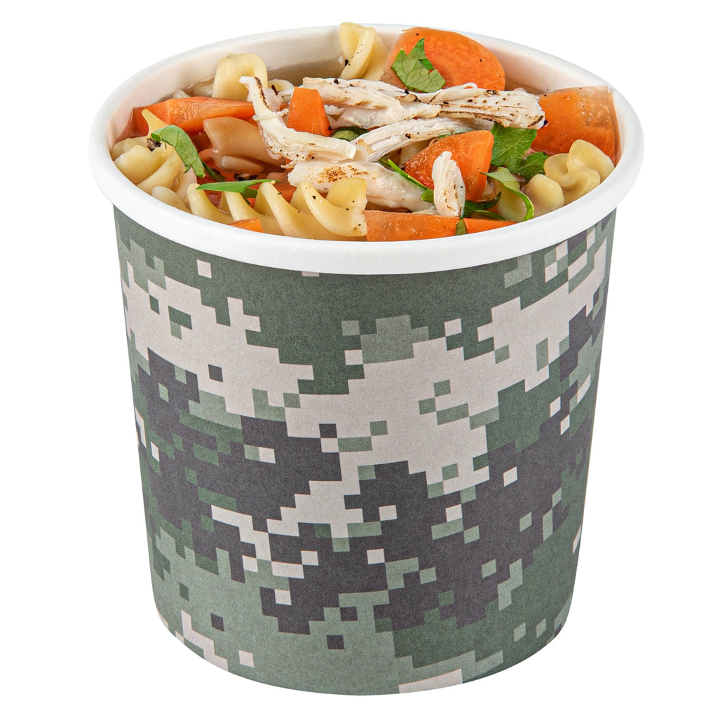 Bio Tek 12 oz Round Camouflage Paper Soup Container - 3 1/2" x 3 1/2" x 3 1/2" - 200 count box
