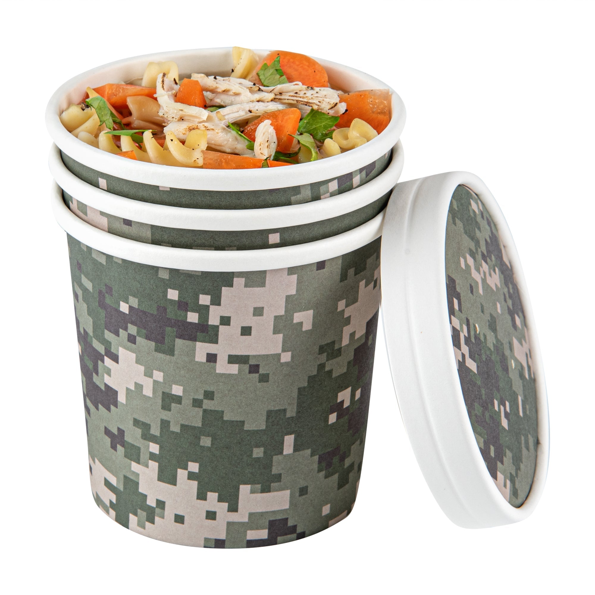 Bio Tek 12 oz Round Camouflage Paper Soup Container - 3 1/2" x 3 1/2" x 3 1/2" - 200 count box
