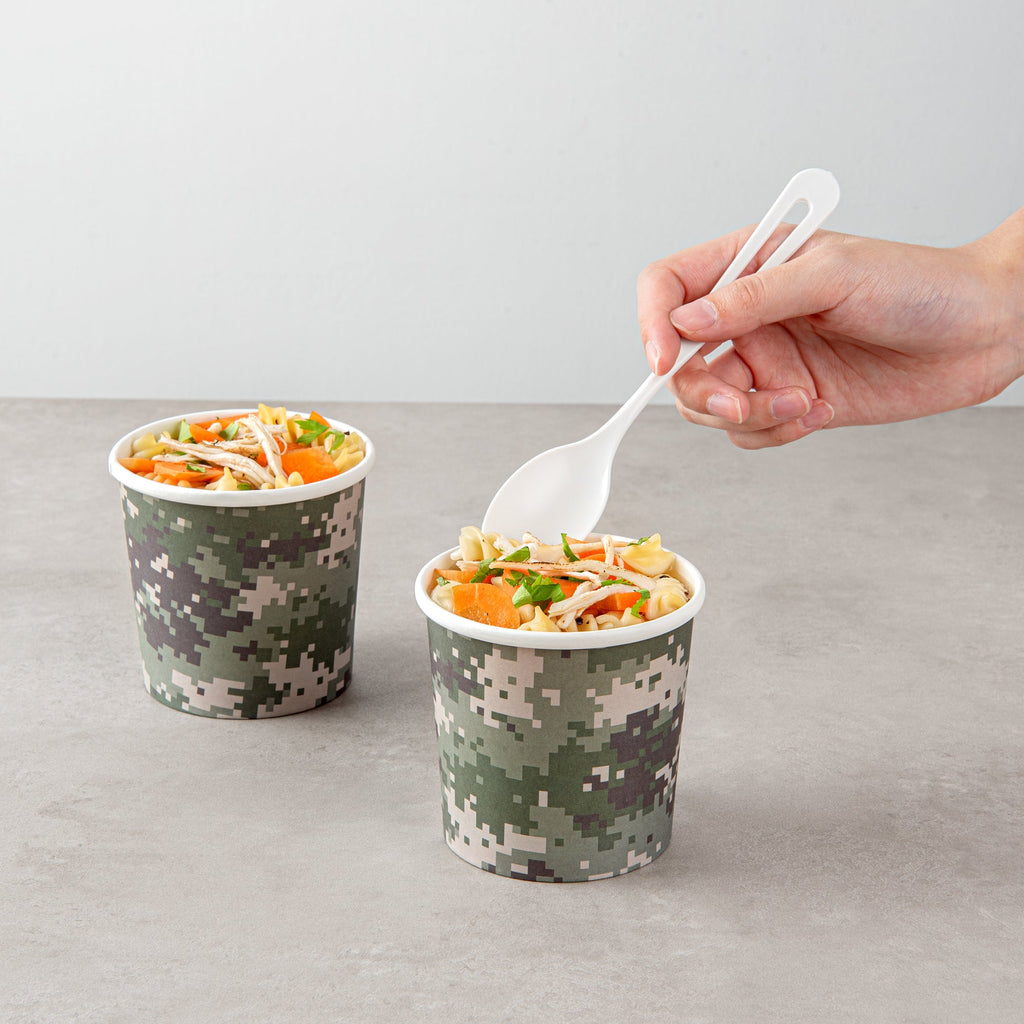 Bio Tek 12 oz Round Camouflage Paper Soup Container - 3 1/2" x 3 1/2" x 3 1/2" - 200 count box