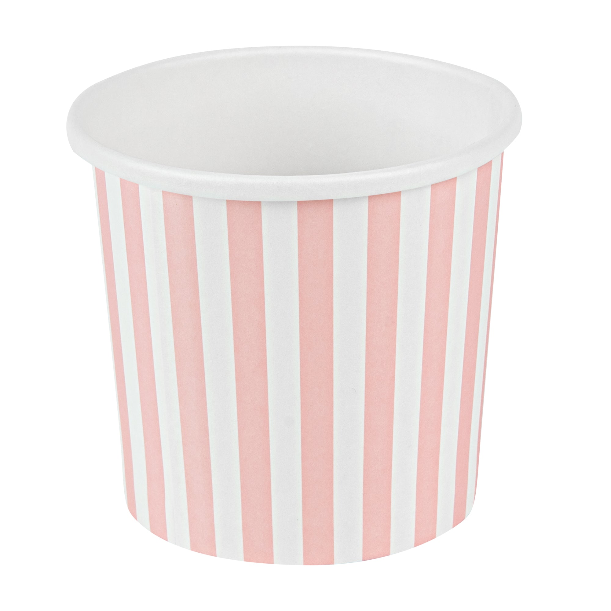 Bio Tek 12 oz Round Pink and White Stripe Paper Soup Container - 3 1/2" x 3 1/2" x 3 1/2" - 25 count box