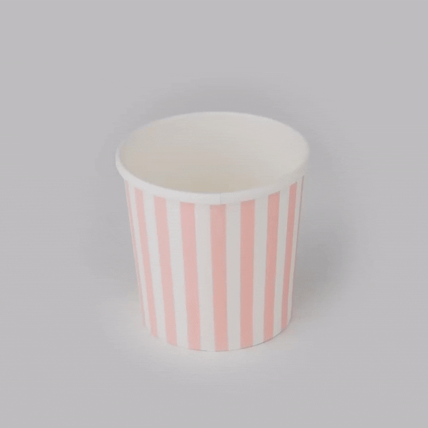 Bio Tek 12 oz Round Pink and White Stripe Paper Soup Container - 3 1/2" x 3 1/2" x 3 1/2" - 25 count box