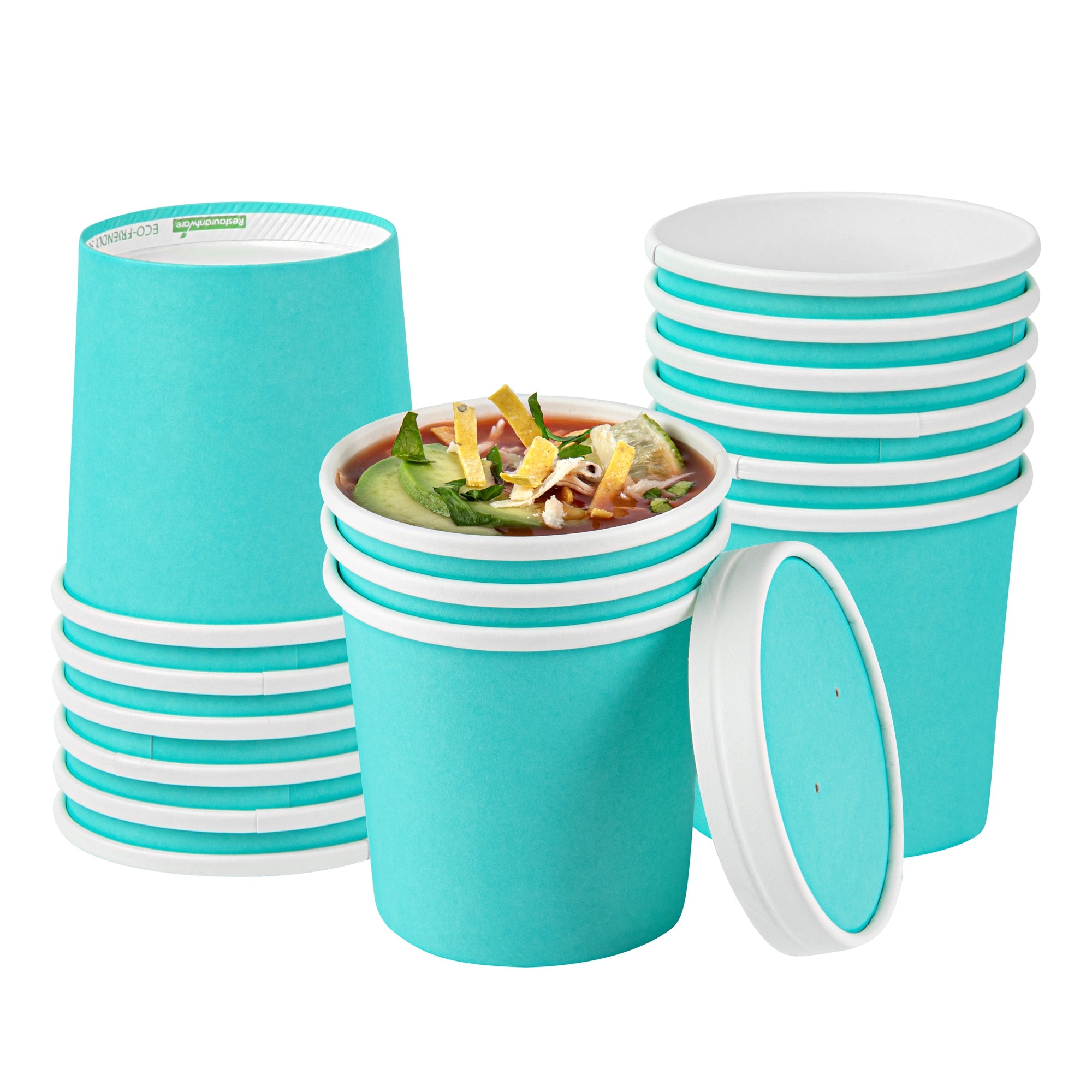 Bio Tek 12 oz Round Turquoise Paper Soup Container - 3 1/2" x 3 1/2" x 3 1/2" - 25 count box