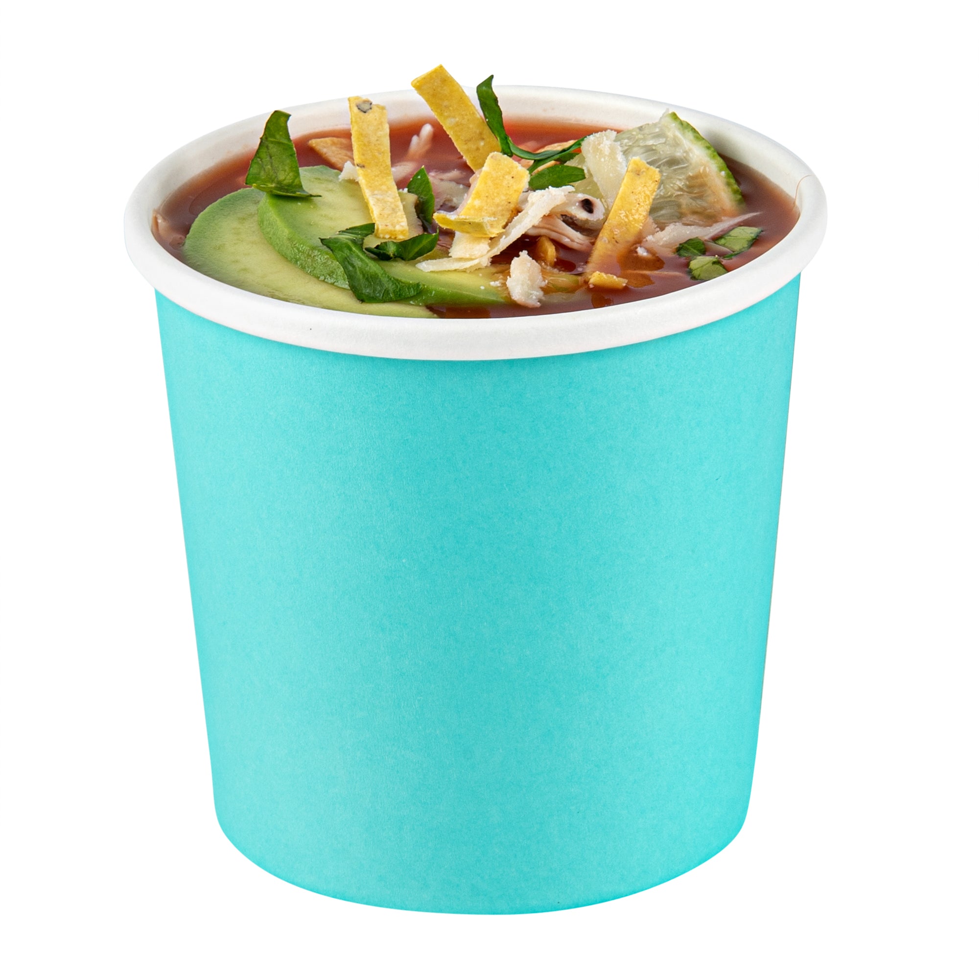 Bio Tek 12 oz Round Turquoise Paper Soup Container - 3 1/2" x 3 1/2" x 3 1/2" - 25 count box