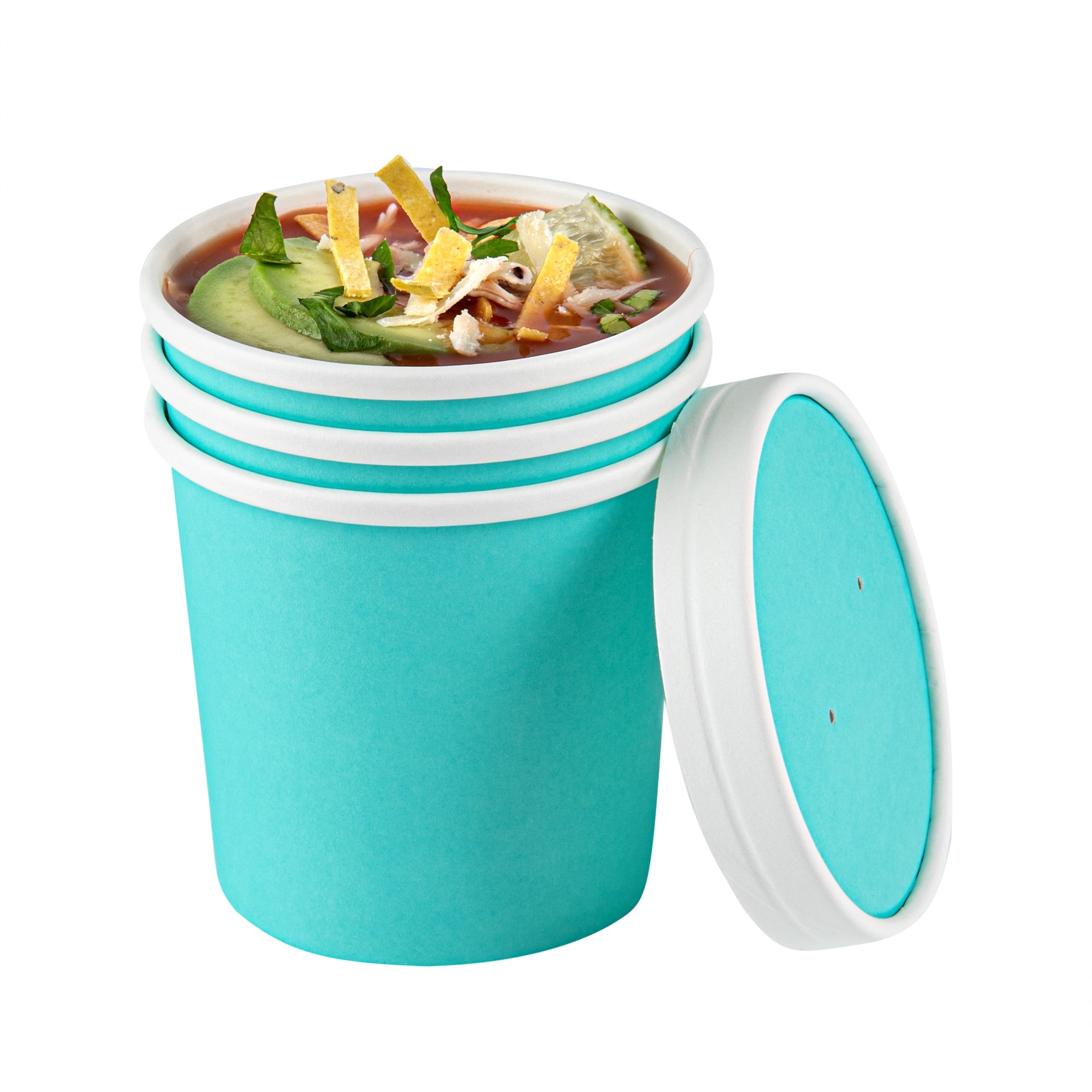 Bio Tek 12 oz Round Turquoise Paper Soup Container - 3 1/2" x 3 1/2" x 3 1/2" - 25 count box