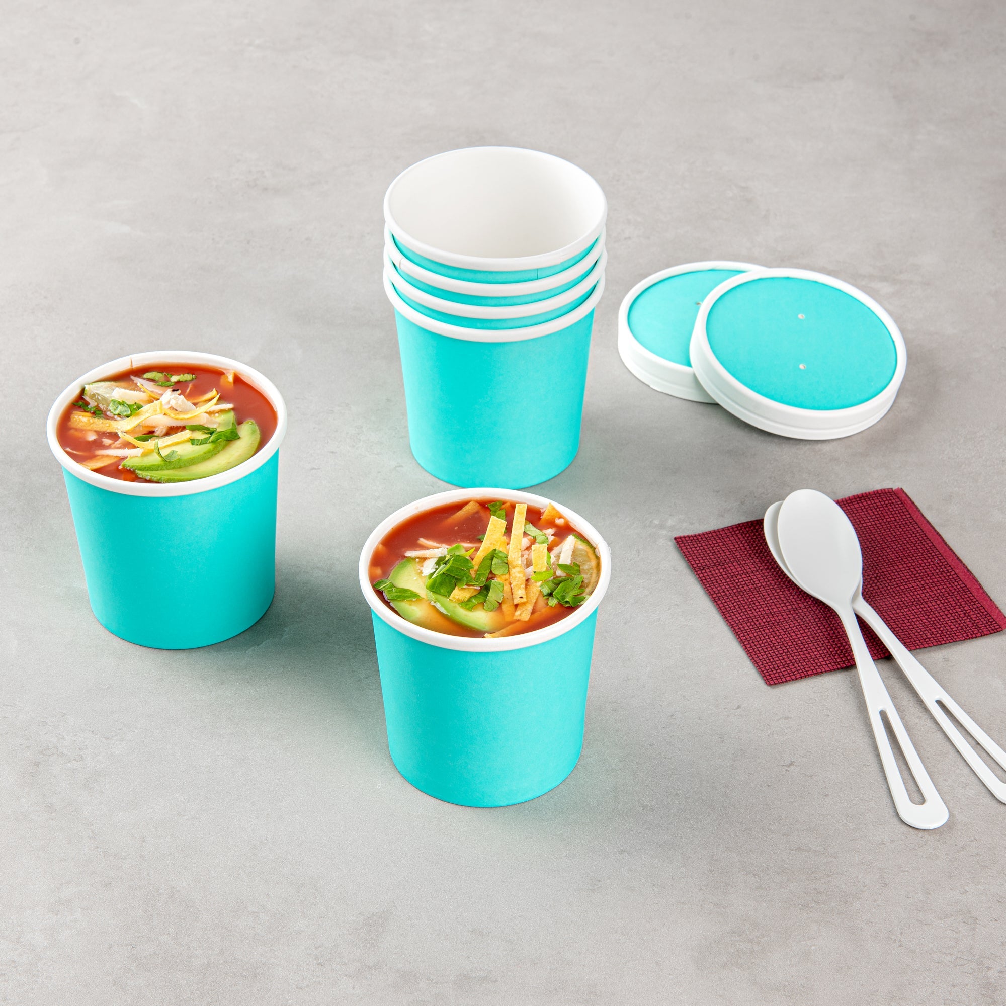Bio Tek 12 oz Round Turquoise Paper Soup Container - 3 1/2" x 3 1/2" x 3 1/2" - 25 count box