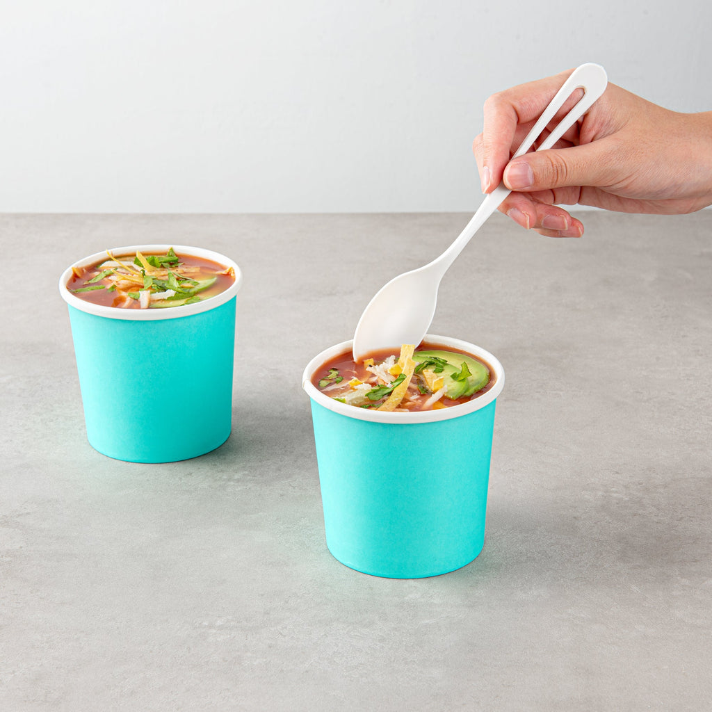 Bio Tek 12 oz Round Turquoise Paper Soup Container - 3 1/2" x 3 1/2" x 3 1/2" - 25 count box
