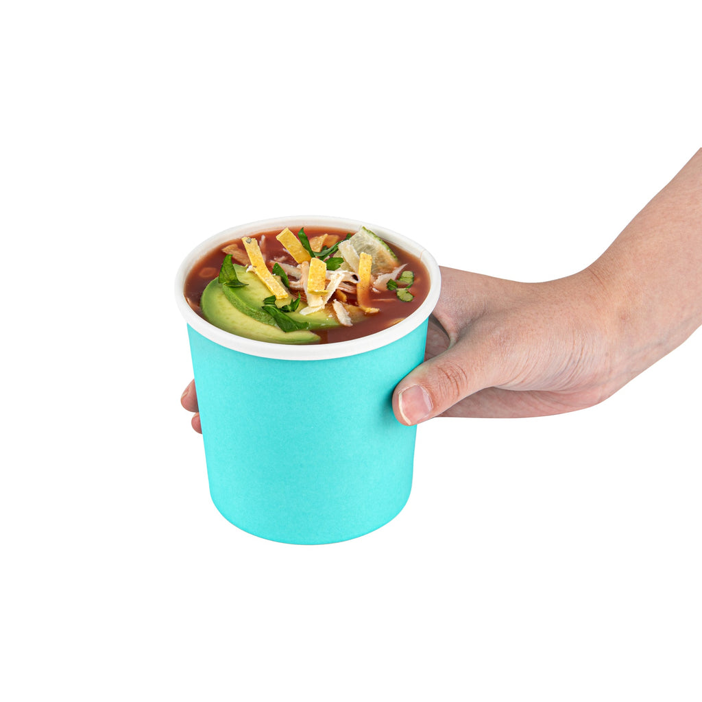Bio Tek 12 oz Round Turquoise Paper Soup Container - 3 1/2" x 3 1/2" x 3 1/2" - 200 count box