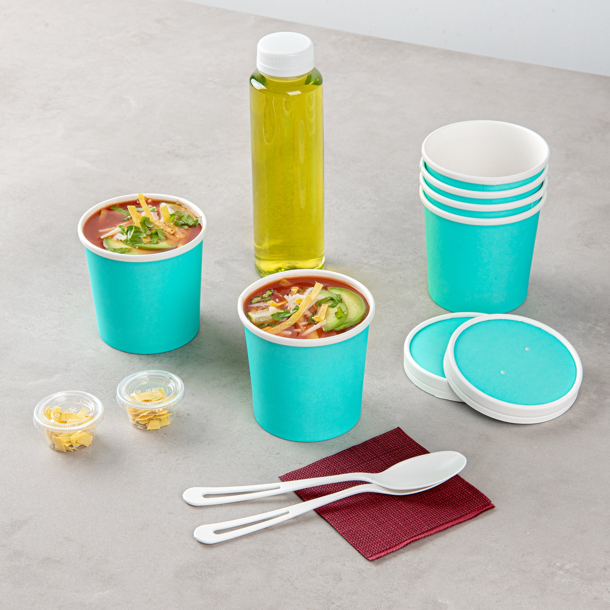 Bio Tek 12 oz Round Turquoise Paper Soup Container - 3 1/2" x 3 1/2" x 3 1/2" - 200 count box