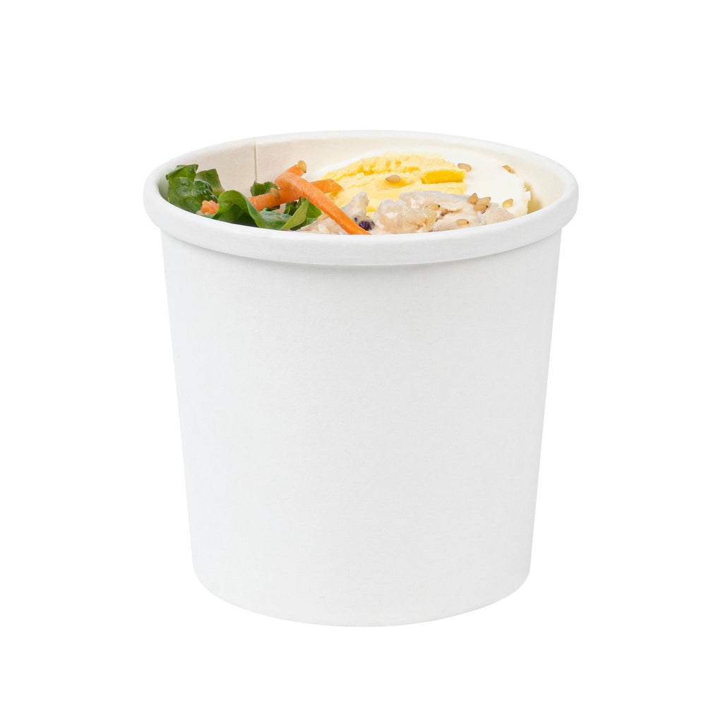 Bio Tek 12 oz Round White Paper Soup Container - 3 1/2" x 3 1/2" x 3 1/2" - 25 count box