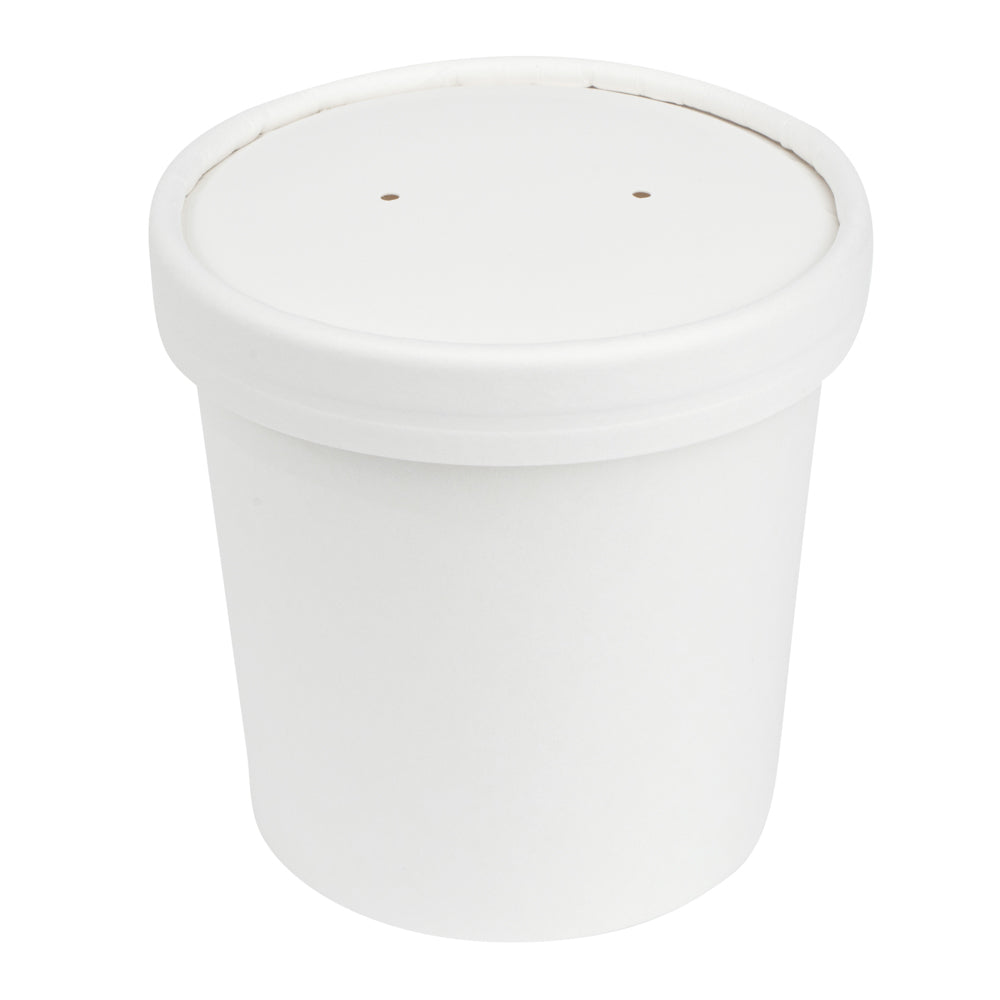 Bio Tek 12 oz Round White Paper Soup Container - 3 1/2" x 3 1/2" x 3 1/2" - 25 count box