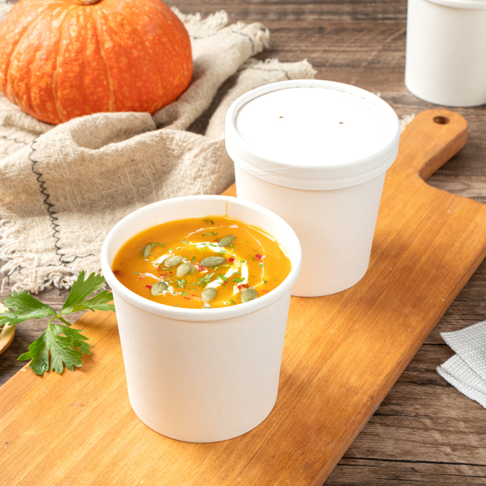Bio Tek 12 oz Round White Paper Soup Container - 3 1/2" x 3 1/2" x 3 1/2" - 25 count box